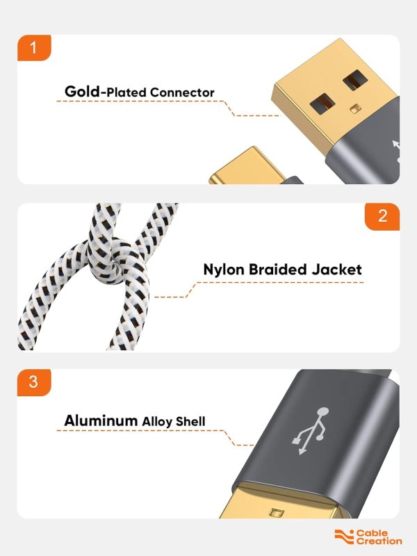 CableCreation USB C to USB C, Braided USB A to Type C Cable, Fast Charging & Data Transfer, Extra Long Nylon Braided USB Type C Cable - Image 6