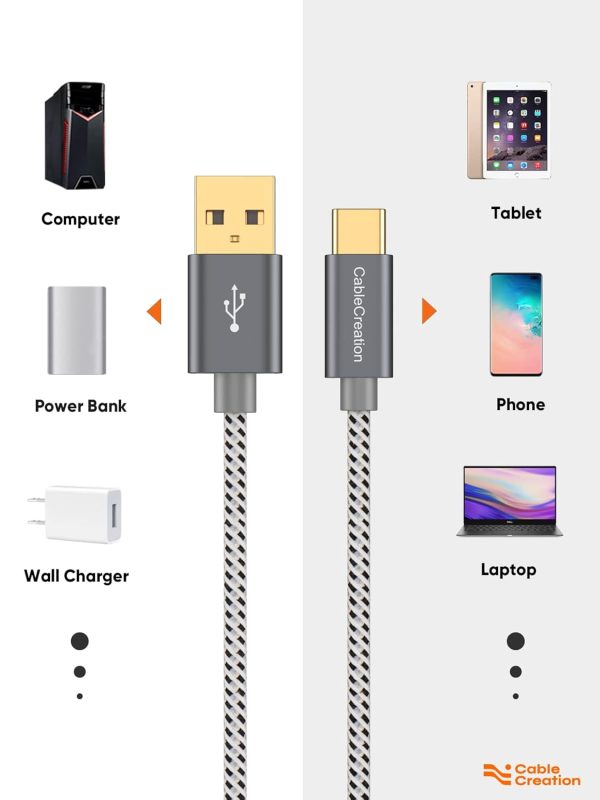 CableCreation USB C to USB C, Braided USB A to Type C Cable, Fast Charging & Data Transfer, Extra Long Nylon Braided USB Type C Cable - Image 8